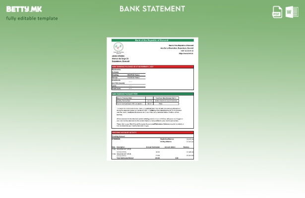 модерен стил Бурунди Банка на Република Бурунди банка извод на ексел шаблон